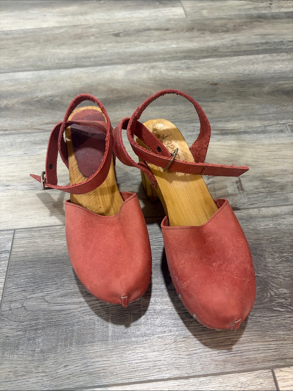 ASOS Womens Red Ankle-Strap Clog Heels